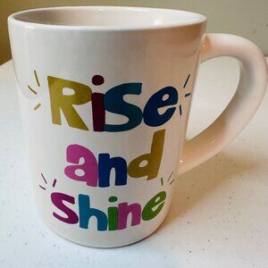 RISE AND SHINE Ceramic Coffee Mug Colorful Letters Motivational Cute Fun Gift